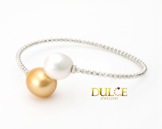 18K Gold Golden Southsea Pearl & Freshwater Pearl Bangle