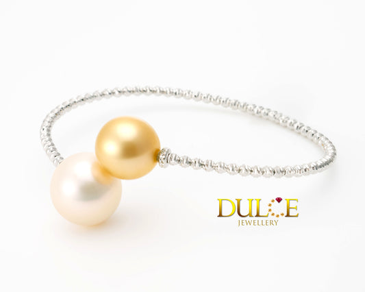 18K Gold Golden Southsea Pearl & Freshwater Pearl Bangle