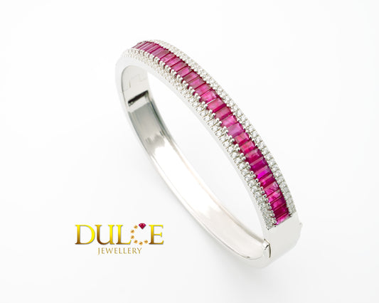 Ruby & Cubic Zirconia Silver Bangle