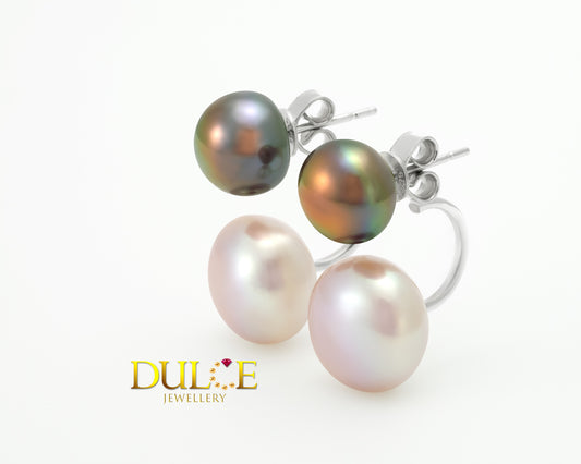 Silver 6-11mm Button Pearls Earrings