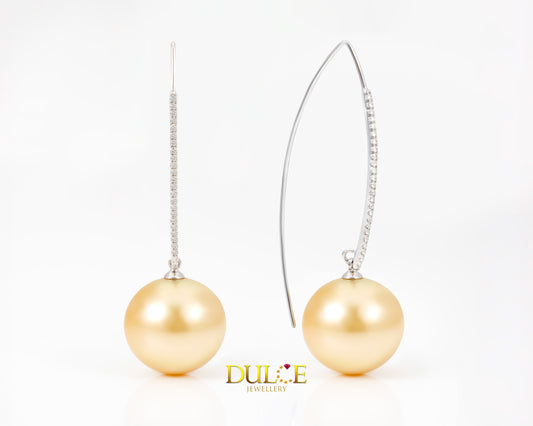 18K Gold 15mm Golden Southsea Pearls Earrings