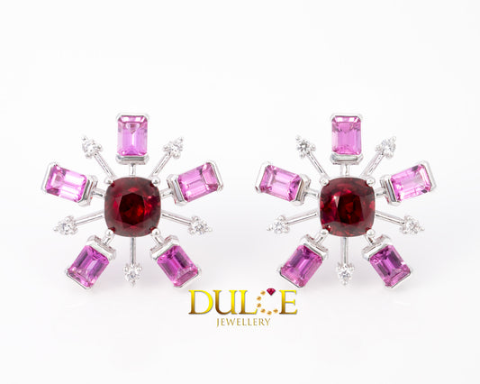 18K Gold Red Spinel & Hot Pink Sapphire Earrings