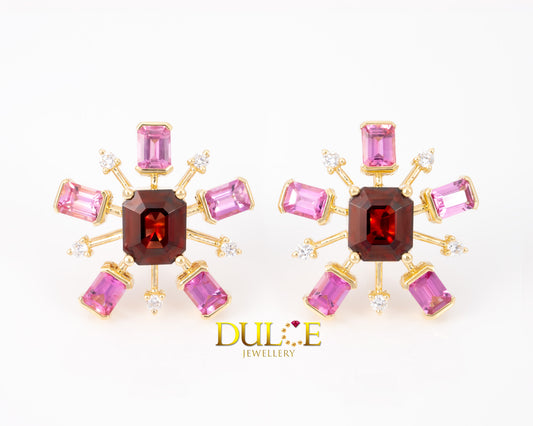 18K Gold Red Spinel & Hot Pink Sapphire Earrings