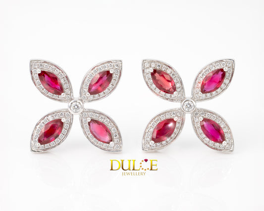 18K Gold Ruby & Diamond Earrings