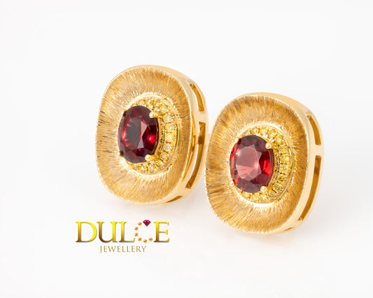 18K Gold Red Spinel Diamond Earrings