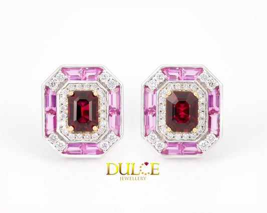 18K Gold Red Spinel & Pink Sapphire Earrings