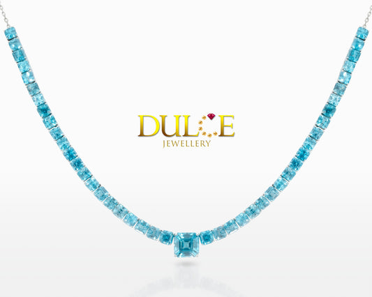 18K Gold Blue Zircon Necklace