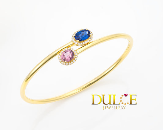 18K Gold Blue Sapphire & Spinel Bangle