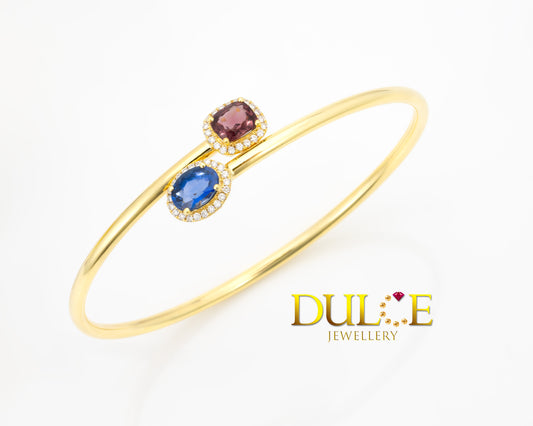 18K Gold Blue Sapphire & Spinel Bangle