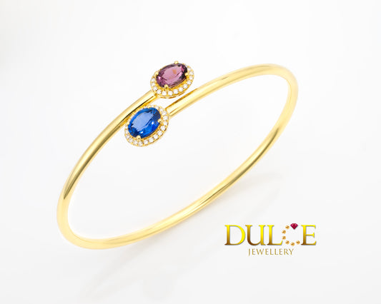 18K Gold Blue Sapphire & Spinel Bangle