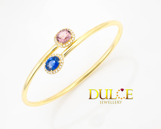 18K Gold Blue Sapphire & Spinel Bangle