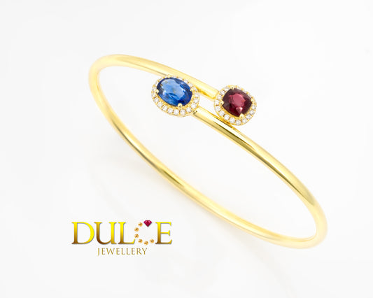 18K Gold Blue Sapphire & Spinel Bangle