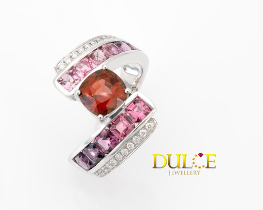 18K Gold Red Spinel & Diamond Ring