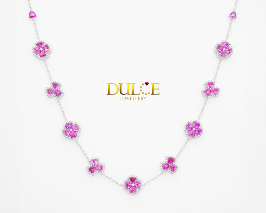 18K Gold Hot Pink Sapphire Diamond Necklace