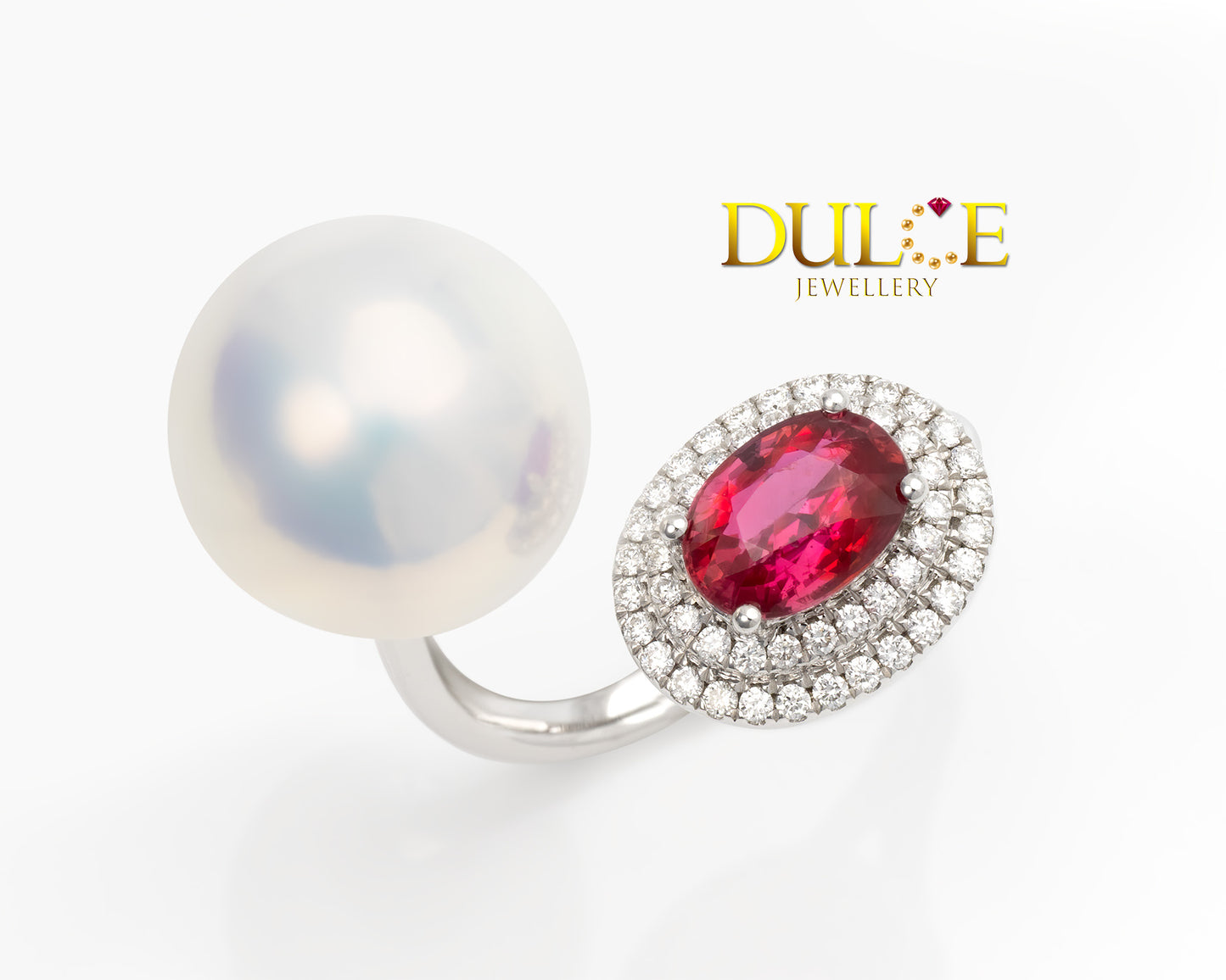 18K Gold No Heat Ruby & Freshwater Pearl Diamond Ring