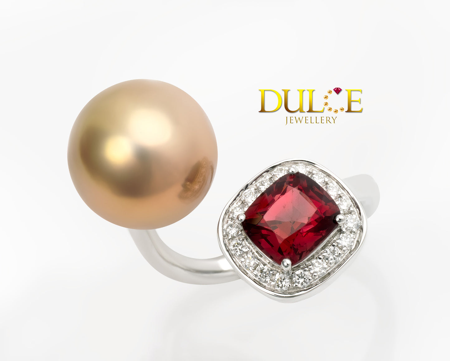 18K Gold Red Spinel & Freshwater Pearl Diamond Ring