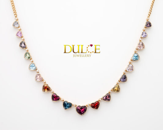 18K Gold Multi Color Gemstones Diamond Necklace