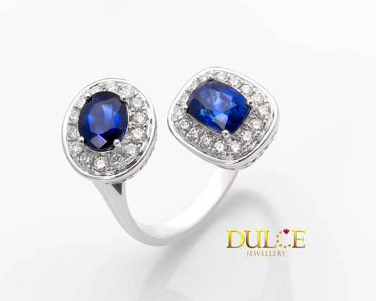 18K Gold Blue Sapphire & Diamond Ring