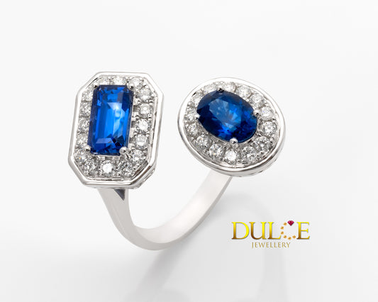 18K Gold Blue Sapphire & Diamond Ring