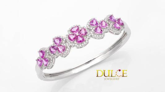 18K Gold Hot Pink Sapphire Diamond Bangle