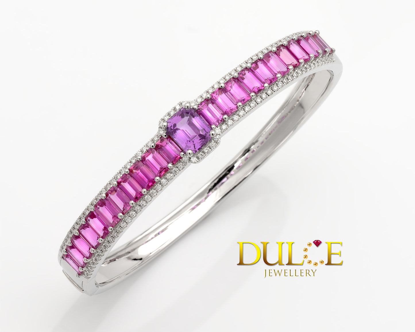 18K Gold Hot Pink Sapphire & Diamond Bangle