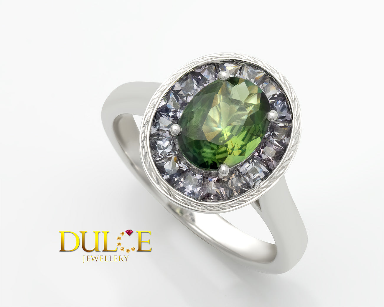 18K Gold Green Sapphire & Spinel Ring