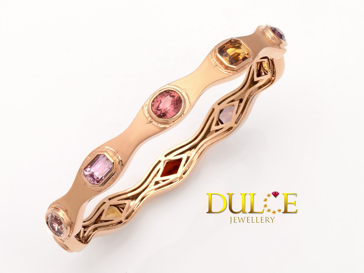 18K Gold Padparadscha, Fanta Garnet & Spinel Bangle