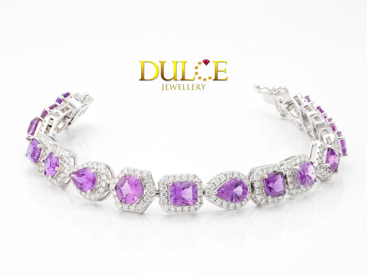 18K Gold No Heat Purple Sapphire Bracelet