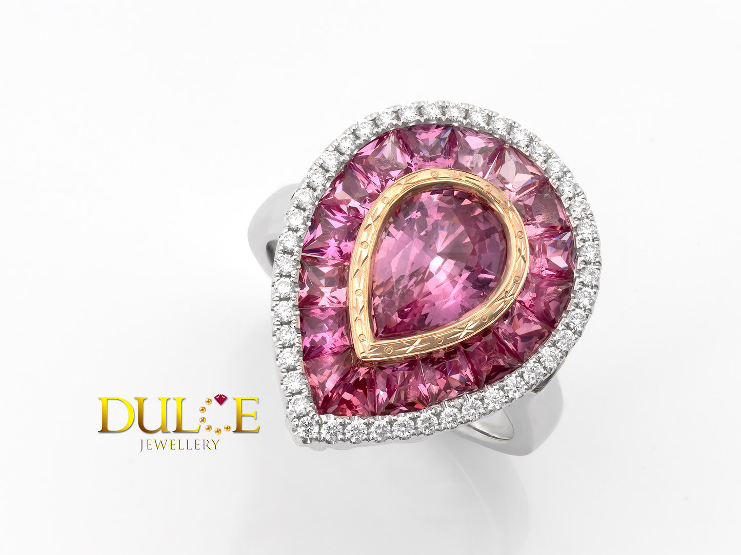 14K Gold Pink Sapphire & Spinel Halo Ring