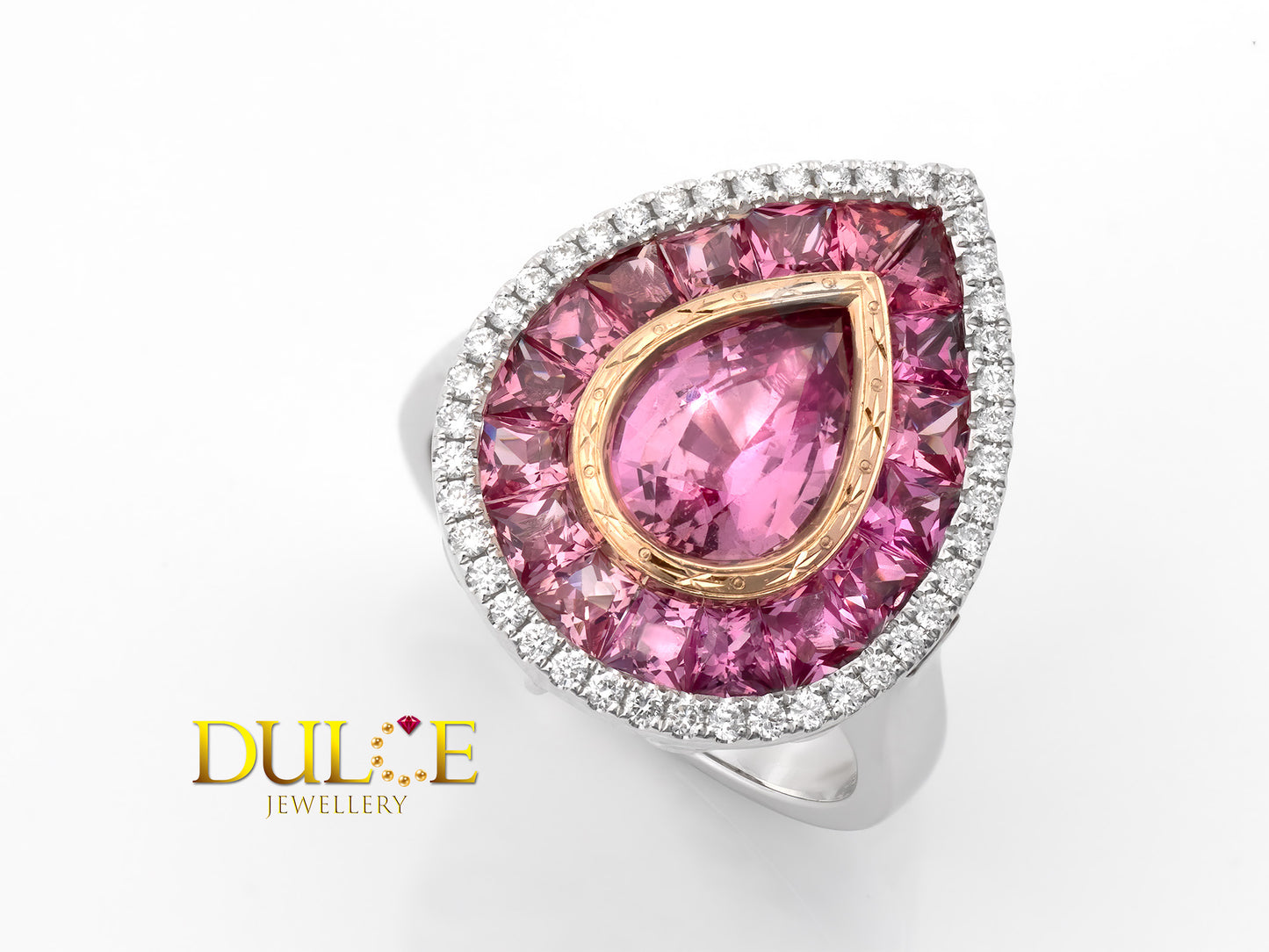 14K Gold Pink Sapphire & Spinel Halo Ring