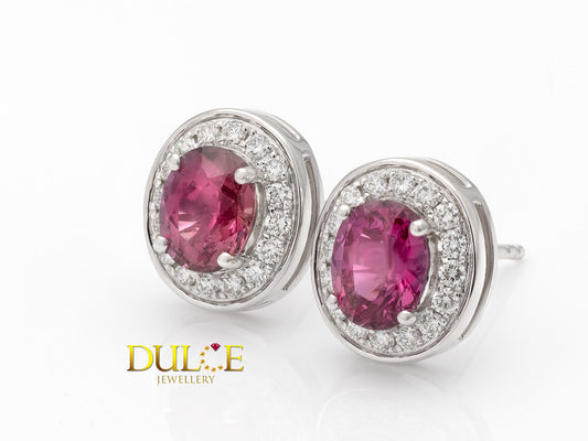 18K Gold Pink Sapphire Diamond Earrings