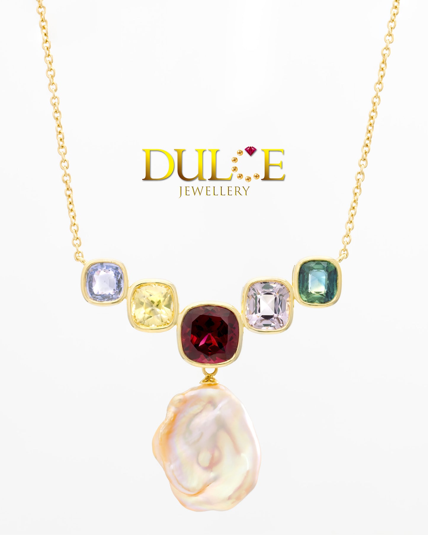 18K Gold Garnet, Spinel, Sapphire & Zircon Necklace