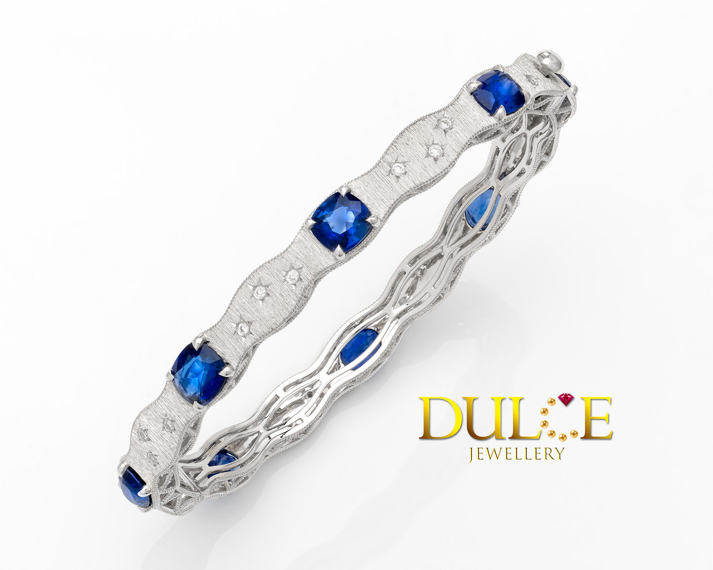 18K Gold Blue Sapphire & Diamond Bangle