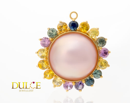 18K Gold Japanese Mabe & Sapphire Pendant