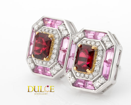 18K Gold Red Spinel & Pink Sapphire Earrings