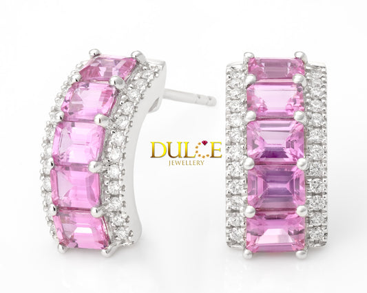 18K Gold Hot Pink Sapphire Diamond Earrings