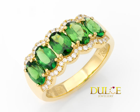 18K Gold Tsavorite Diamond Ring