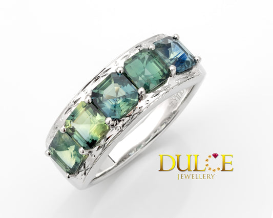 14K White Gold Green Sapphire Ring