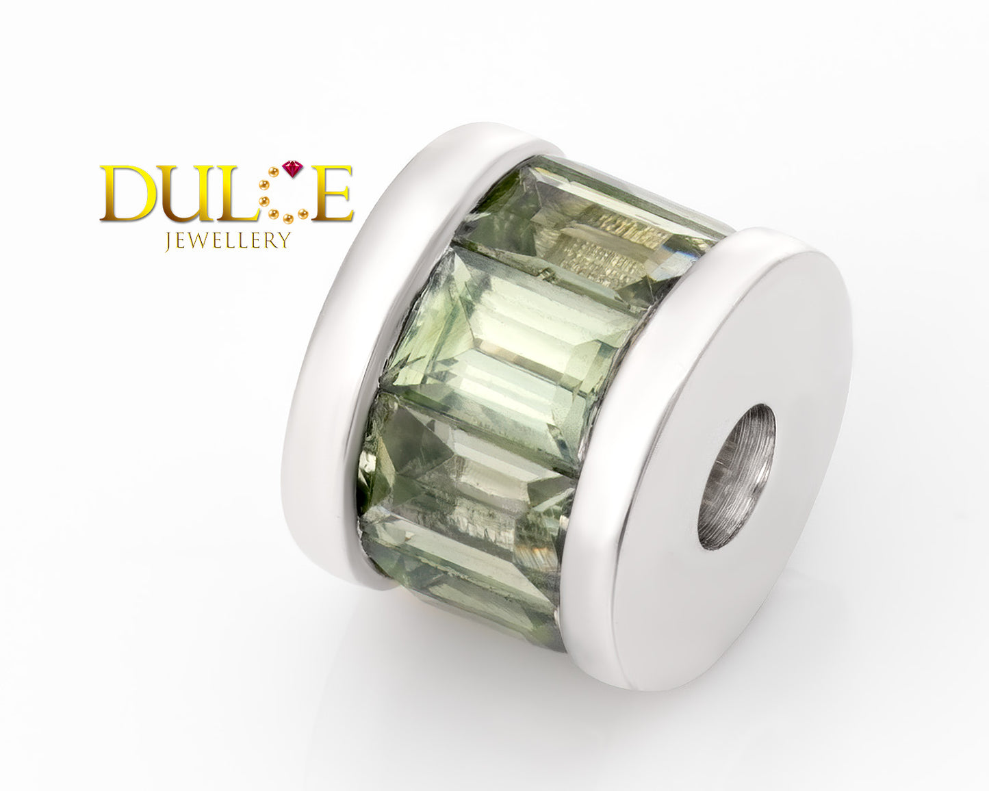 18K Gold No Heat Green Sapphire Nano Roundel