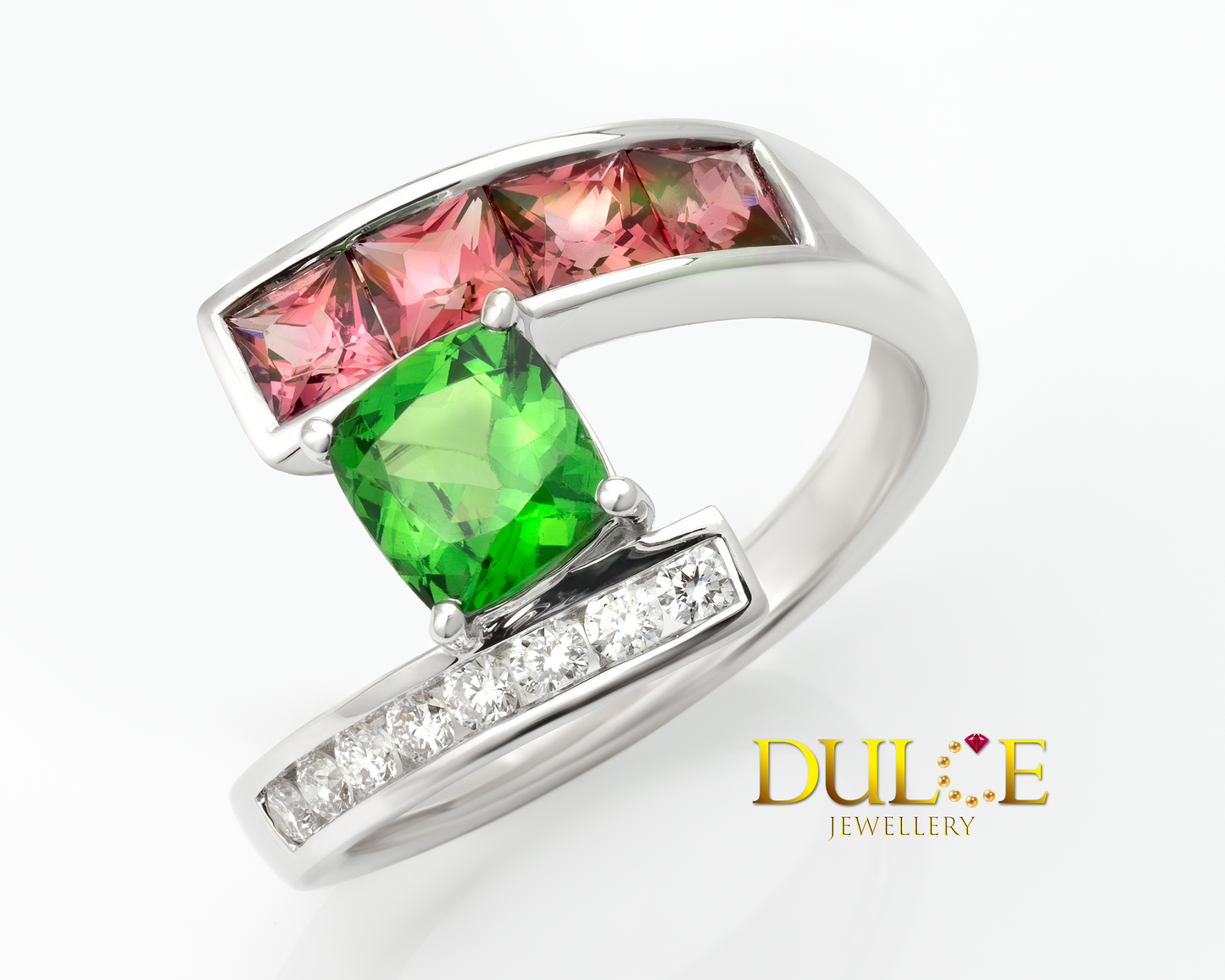 18K Gold Tsavorite, Pink Spinel & Diamond Ring