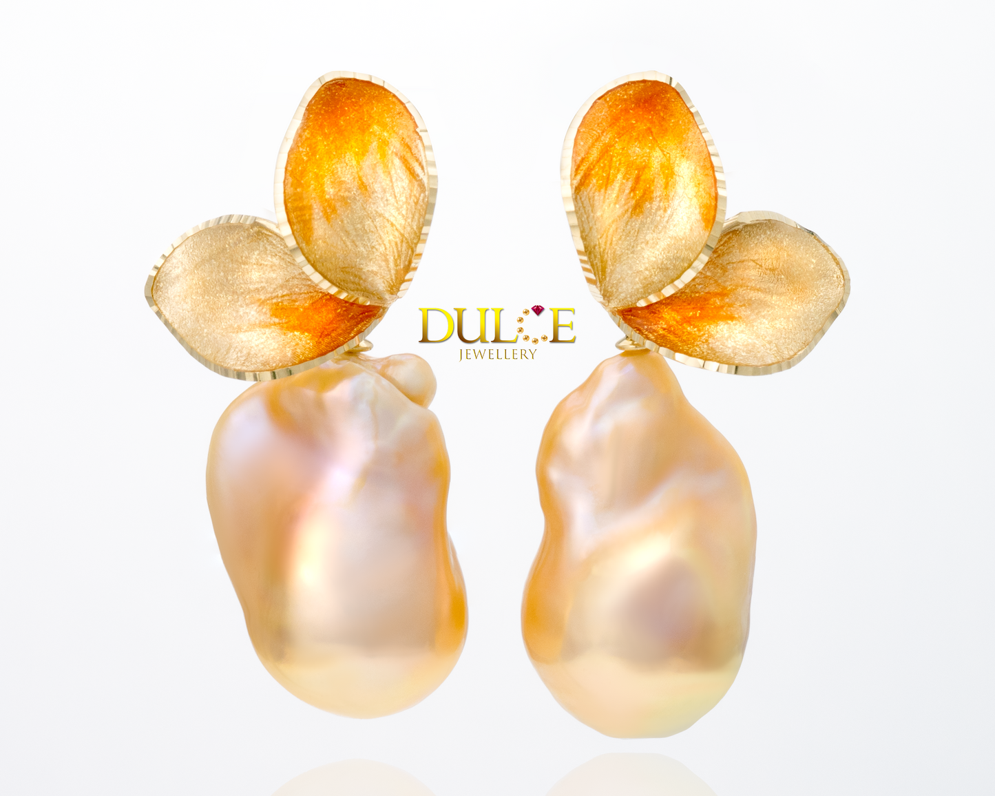 18K Gold Freshwater Baroque Pearls Italian Enamel Earrings