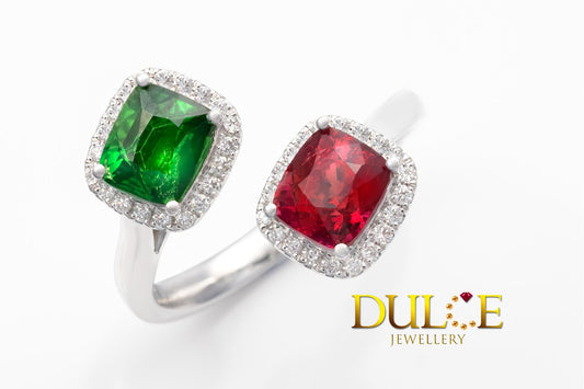 18K Gold Red Spinel Tsavorite Diamond Ring  (GRTSV&SP4464)