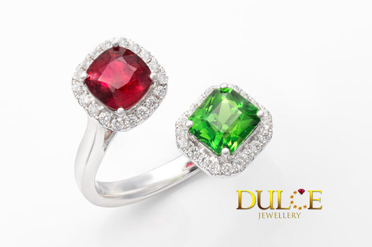 18K Gold Red Spinel Tsavorite Diamond Ring  (GRTSV&SP4466)