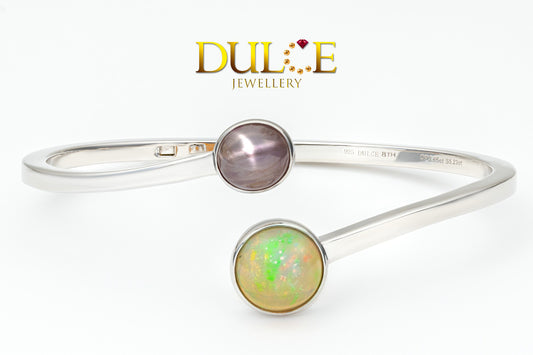 Opal & Star Sapphire Silver Bangle (SBANO&S1)