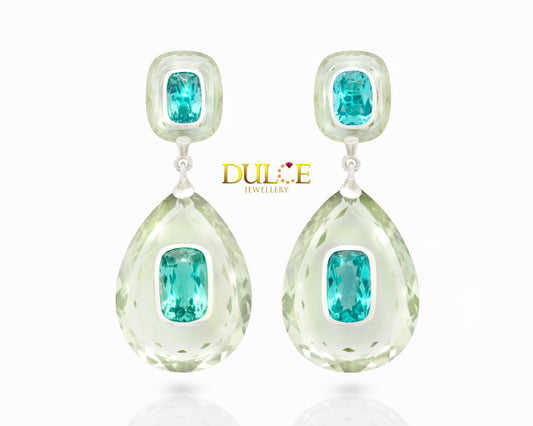 18K Gold Apatite & Prasiolite Earrings