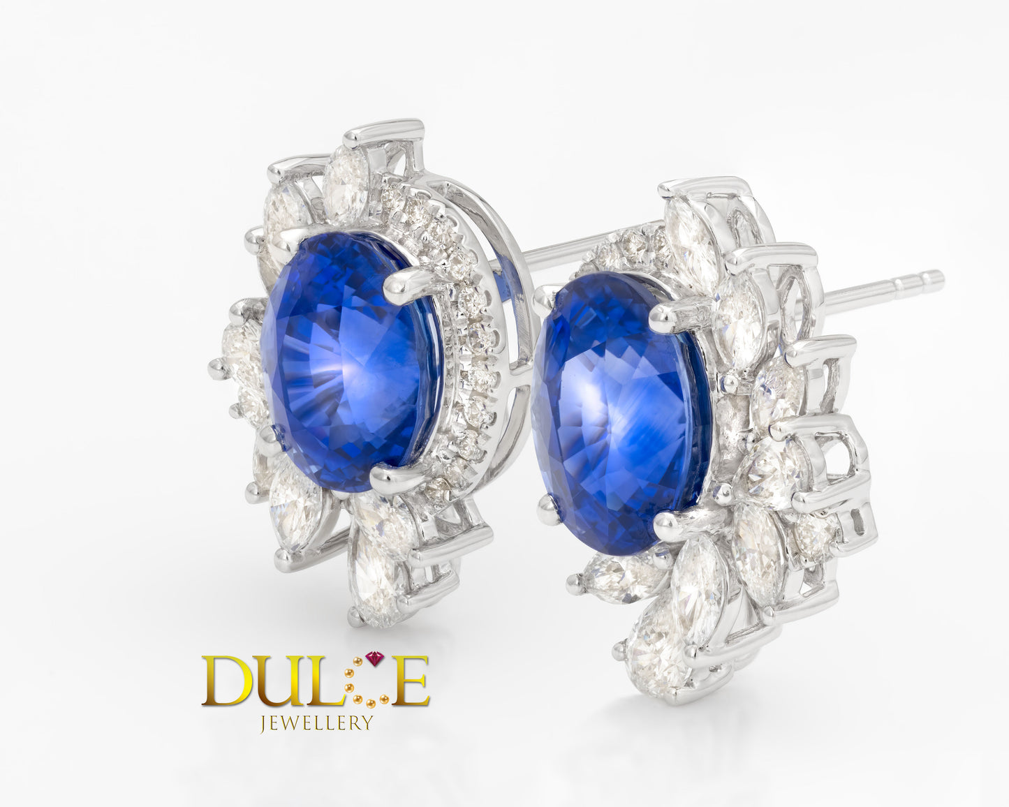 18K Gold Blue Sapphire & Diamond Earrings