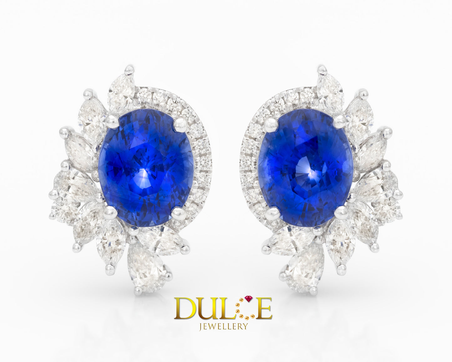 18K Gold Blue Sapphire & Diamond Earrings