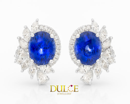 18K Gold Blue Sapphire & Diamond Earrings