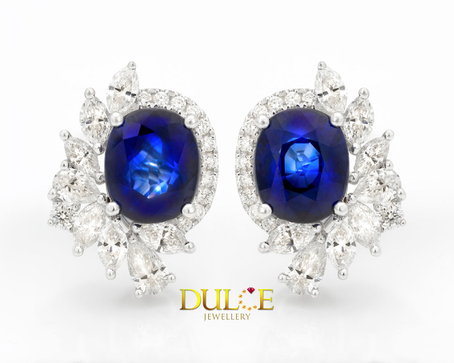 18K Gold Blue Sapphire & Diamond Earrings