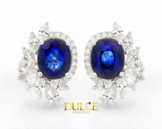 18K Gold Blue Sapphire & Diamond Earrings